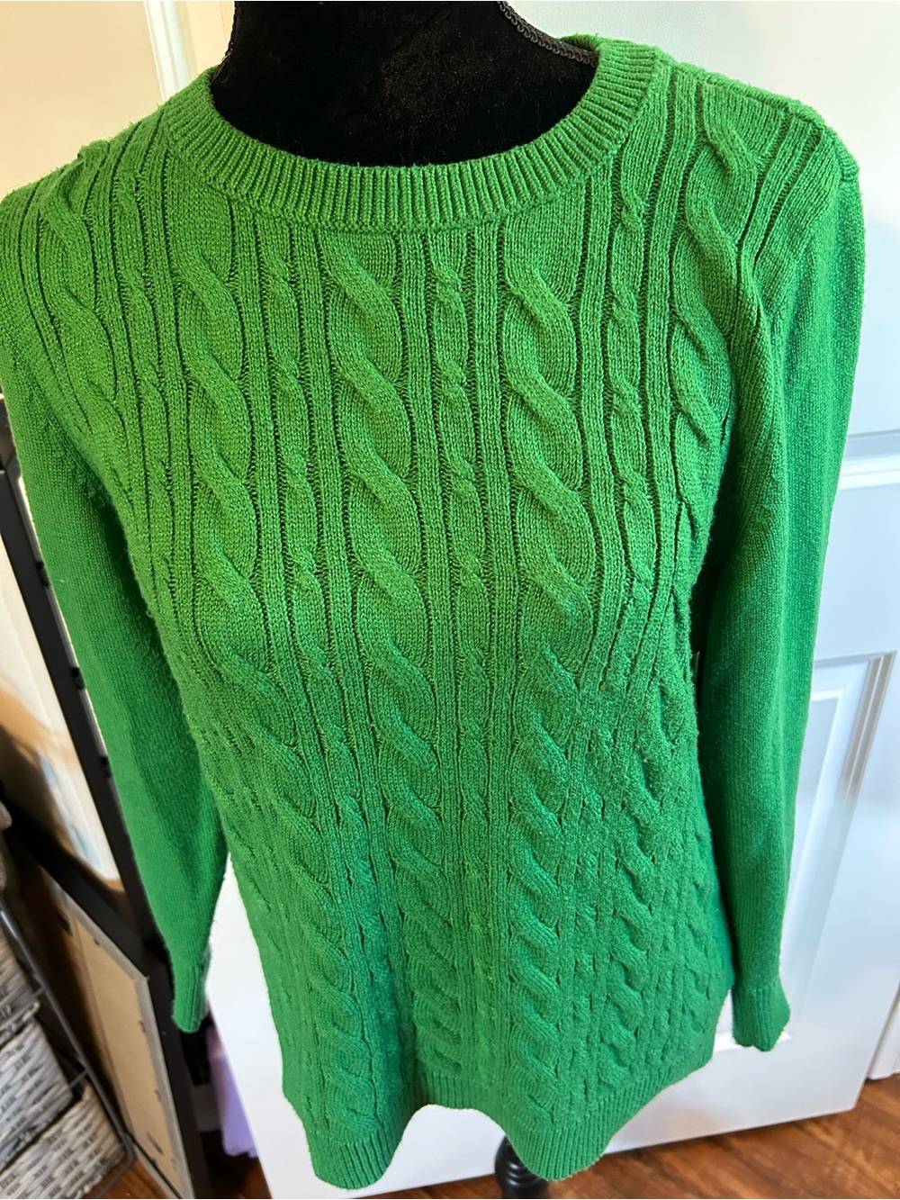 Talbots Bright Green Cable-Knit Crewneck Sweater